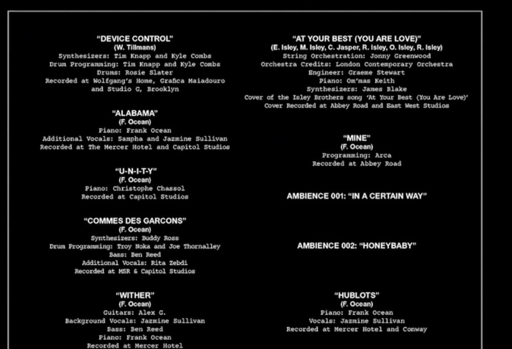 frank ocean endless credits 3